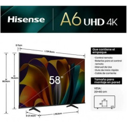 PANTALLA HISENSE 58" 58A6NV LED 4K UHD Vidaa U7 Smart 60Hz Resolución 3840 x 2160 RGB