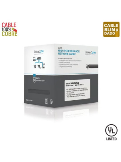 Bobina LINKED PRO PRO-CAT-6-EXT-V2 305mts Cat6+ CALIBRE 23 Exterior Blindado